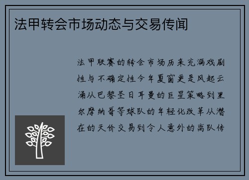 法甲转会市场动态与交易传闻